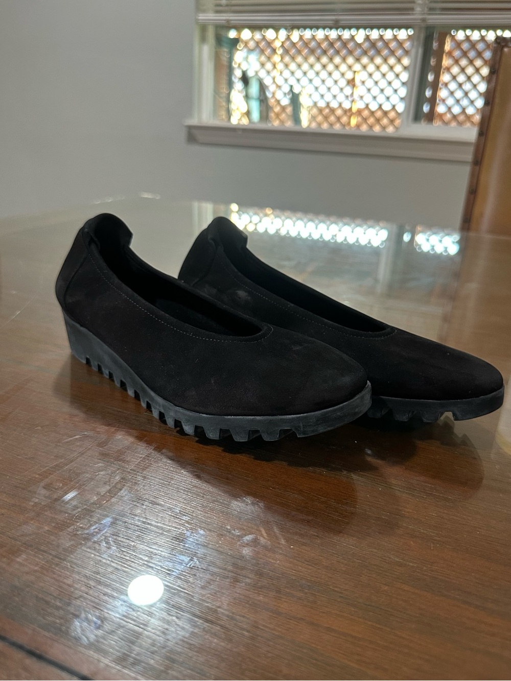 ARCHE Lomiss Ballerinas Nubuck Leather Black Low Wedge France Size 38 US 7